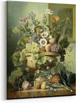 Schilderij - Stilleven met bloemen en vruchten — 70x100 cm