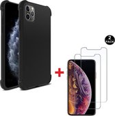 Shock-proof silicone hoesje zwart met 2 Pack Tempered glas Screen Protector Geschikt voor: Apple iPhone 11 Pro Max