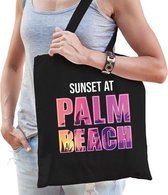 Sunset beach tas Sunset at Palm Beach voor dames - zwart - Beach party tas / bedrukte tasjes / tas / shopper