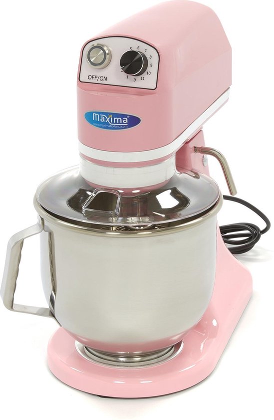 Maxima Planeetmenger 7 L Tot 2 Kg Deeg Pastel Roze - RVS Mengkom - 11 Snelheden - Keukenmachine - Standmixer - Keukenrobot - 7 liter