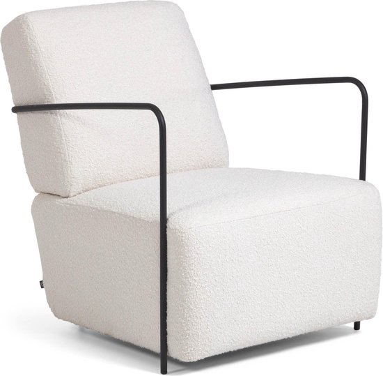Kave Home - Gamer fauteuil wit geschoren effect en metaal met zwarte afwerking