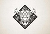 Line Art - Stier2  met achtergrond - M - 60x60cm - Zwart - geometrische wanddecoratie