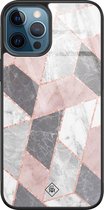 iPhone 12 Pro hoesje glass - Stone grid marmer | Apple iPhone 12 Pro  case | Hardcase backcover zwart