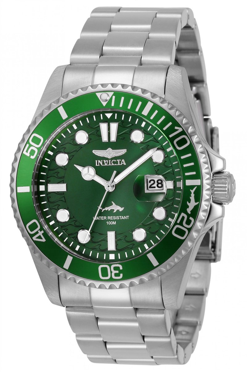 Invicta Pro Diver 30020 Heren Horloge - Waterdicht - Analoog - Quartz Uurwerk - Roestvrij Staal met groene Wijzerplaat - 43mm