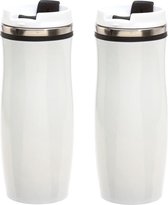 Set van 3x stuks RVS Warmhoudbeker/warm houd beker winter wit/zwart 400 ml - Isoleerbeker/thermosbekers - Dubbelwandig