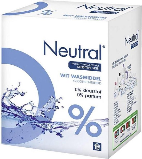 Neutral 0% Wit Parfumvrij Waspoeder - 45 wasbeurten - 3 kg - Wasmiddel