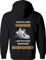 voor mij geen therapie, maar hardlopen heren vest – handbal vest met capuchon Dames – Perfecte sport quotes en teksten Sweatvest vest Cadeau – tekst hoodie met rits en print - Maat XXL