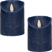 3x Donkerblauwe LED kaarsen / stompkaarsen 10 cm - Luxe kaarsen op batterijen met bewegende vlam