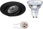 LED Spot Set - Pragmi Uranio Pro - GU10 Fitting - Inbouw Rond - Mat Zwart - Kantelbaar - Ø82mm - Philips - SceneSwitch 827 36D - 1.5W-5W - Warm Wit 2200K-2700K - Dimbaar