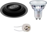 LED Spot Set - Pragmi Domy Pro - GU10 Fitting - Inbouw Rond - Mat Zwart - Verdiept - Kantelbaar - Ø105mm - Philips - MASTER 927 36D VLE - 3.7W - Warm Wit 2200K-2700K - DimTone Dimbaar