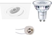 LED Spot Set - Pragmi Borny Pro - GU10 Fitting - Inbouw Vierkant - Mat Wit - Kantelbaar - 92mm - Philips - CorePro 827 36D - 4W - Warm Wit 2700K - Dimbaar