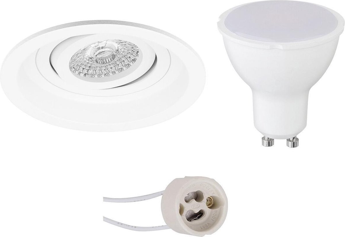 GU10 Inbouwspot Set - Mat Wit - Inbouw Rond - Verdiept - Kantelbaar - Pragmi Domy Pro - 4W - Warm Wit 3000K - Ø105mm