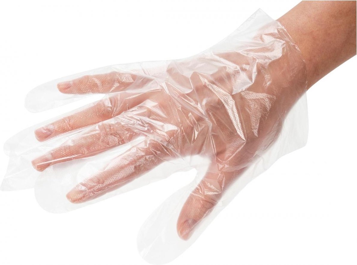 Plastic / Plastieken handschoenen wegwerp - HeroTouch - huishoudhandschoenen wegwerphandschoenen - doos 100 stuks - disposable food gloves plastiek handschoenen poedervrij - L / Large doorzichtig - KKS