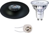 LED Spot Set - Pragmi Nora Pro - GU10 Fitting - Inbouw Rond - Mat Zwart - Ø82mm - Philips - SceneSwitch 827 36D - 1.5W-5W - Warm Wit 2200K-2700K - Dimbaar - BES LED