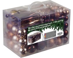 4seasonz Kerstballen set - 130 ballen + piek - Plastic - Champagne/Bruin