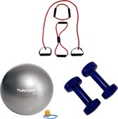 Tunturi - Fitness Set - Gewichten - 2 x 4 kg - Fitness Bal - Tubbingset - Resistance Band - Rood