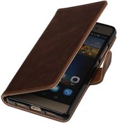 Zakelijke Book Case Telefoonhoesje Geschikt voor de Huawei P8 Lite - Portemonnee Hoesje - Pasjeshouder Wallet Case - Mocca