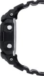 Zijkant profiel van een zwarte G-Shock horloge met zilverkleurige knoppen.