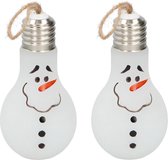 2x Kerst decoratie lampjes sneeuwpop met LED verlichting 18 cm - Kerstboomversiering - LED lampjes sneeuwpop/sneeuwman