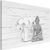 Schilderij Boeddha met bloem, 2 maten, zwart-wit, Premium print