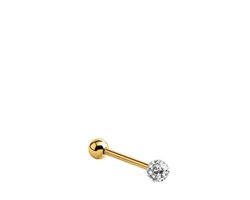 Lucardi Dames Tongpiercing barbell kristal - Piercing - Cadeau voor vrouwen - Staal - Goudkleurig