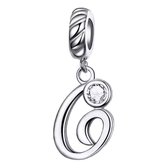 Tracelet - Zilveren bedels - Sierletter G bedel | Charm letter G Alfabetbedel | Met grote zirkonia | 925 Sterling Zilver - Pandora compatible - 925 Zilver Certificaat - In Leuke Ca