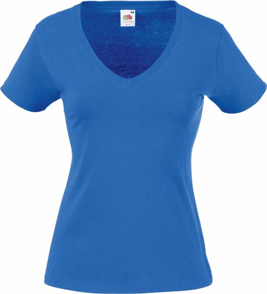 Fruit Of The Loom Dames Vrouwen-Fit Valuegewicht V-hals T-shirt met korte mouwen (Royaal Blauw)