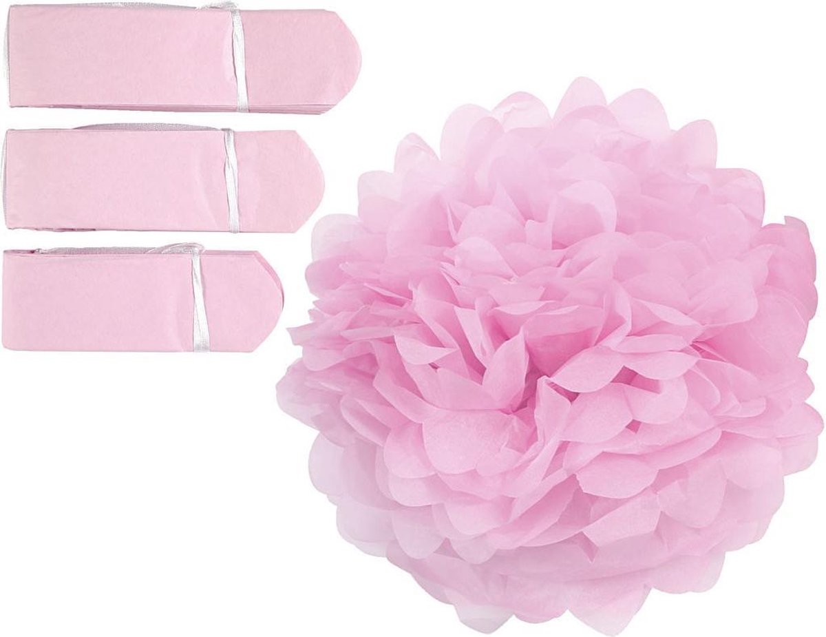 Happy Moments Pompons Zijdepapier 20-24-30 Cm Roze 3-delig