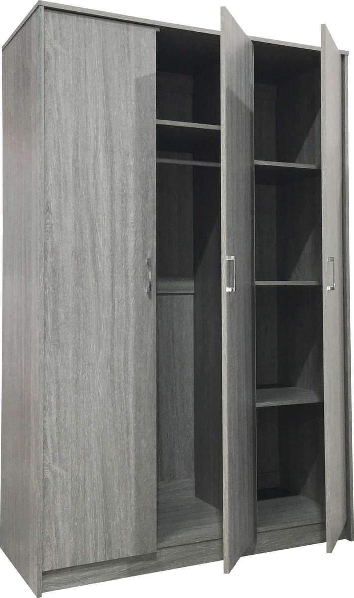 Rousseau Kledingkast Ray Grijze Eik – 3 Draaideuren – 117,5 x 50 x 180 cm Grijs