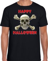 Happy Halloween horror schedel verkleed t-shirt zwart voor heren - horror schedel shirt / kleding / kostuum / horror outfit S