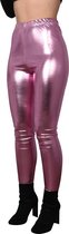 Glanzende legging - Roze - Maat XS – Hoge sluiting - Disco