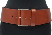Soepele brede Dames riem cognac 8 cm breed - Cognac - Heupriem - Echt Leer - Taille: 85cm - Totale lengte riem: 100cm