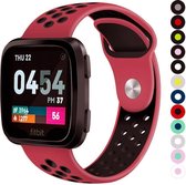 Bandje Voor Fitbit Versa Dubbel Sport Band - Rood Zwart - Maat: ML - Horlogebandje, Armband