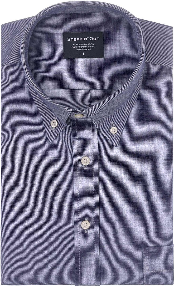 Steppin' Out Mannen Brushed Cotton Button Down Blauw Katoen Maat: XL