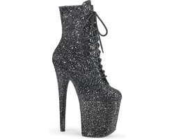 Pleaser - FLAMINGO1020GWR Plateau Laarzen, Paaldans schoenen - Paaldans schoenen - 35 Shoes - Zwart/Zilverkleurig