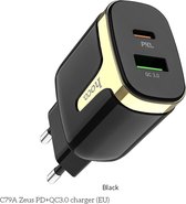 HOCO C79A 18W - USB-C en USB poort oplader / Snellader- voor iPhone en Android - 2 apparaten tegelijk opladen - Quick Charger 3.1