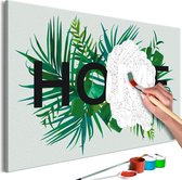Doe-het-zelf op canvas schilderen - Home tussen Planten 60x40 ,  Europese kwaliteit, cadeau idee