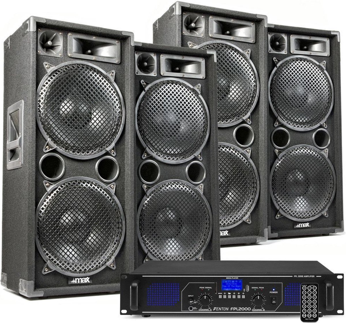 effectief Verniel redden DJ geluidsinstallatie met Bluetooth - 4x MAX212 DJ luidsprekers + Bluetooth  versterker... | bol.com