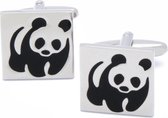 Manchetknopen - Pandabeer Zilver en Zwart Vierkant