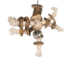 Flamingo - Vogelspeelgoed Kooihanger Hout Met Grote Bel - Bruin - 22 x 22 x 20 cm