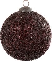 J-Line Kerstbal Glitter Glas Bordeaux Large 4 stuks