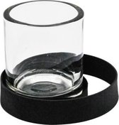 Waxinehouder - KY decorations - kaarsenstandaard - zwart - glas - 8,5x10x10 cm