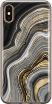 Leuke Telefoonhoesjes - Hoesje geschikt voor iPhone Xs - Marble agate - Soft case - TPU - Print / Illustratie - Goud