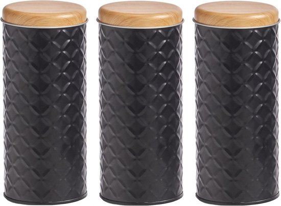 3x Bewaar/voorraad blikken koffiepads zwart 18 x 7,5 cm 1 liter