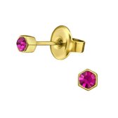 Aramat jewels ® - Zweerknopjes zeshoek roze kristal goudkleurig staal 3mm
