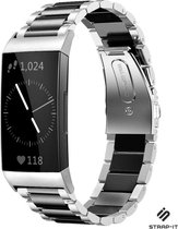Stalen Smartwatch bandje - Geschikt voor  Fitbit Charge 4 stalen band - zilver/zwart - Strap-it Horlogeband / Polsband / Armband