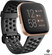 Siliconen Smartwatch bandje - Geschikt voor Fitbit Versa / Versa 2 siliconen bandje met gaatjes - zwart - Strap-it Horlogeband / Polsband / Armband - Maat: Maat L