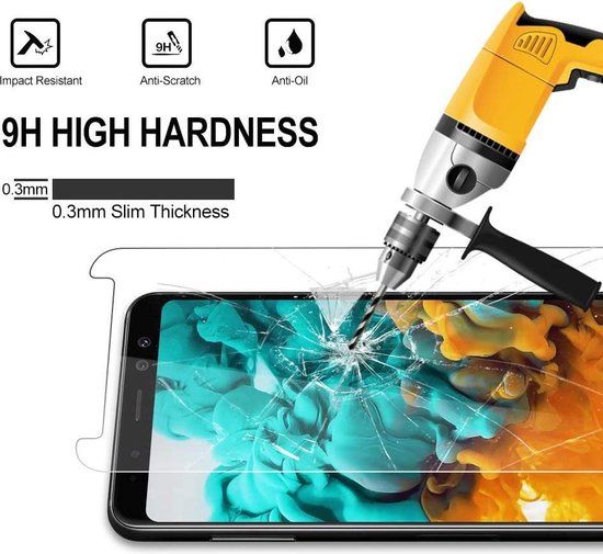 Schermprotector met 9H hardheid, 0.3mm dun, impact-, kras- en oliebestendig.