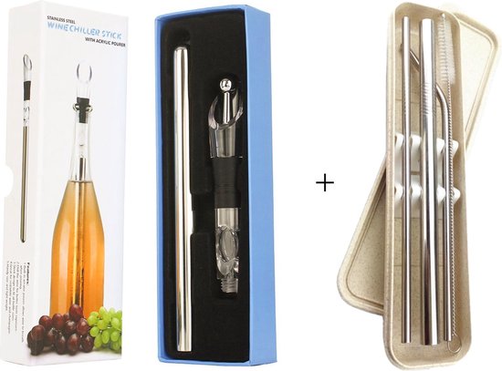 Wijnkoeler - Wijnkoeler stick + Wijnstopper – Giftbox – met Set RVS... | bol.com