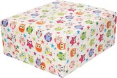 Set de 5x papier cadeau / papier cadeau blanc avec hiboux colorés et étoiles colorées 200 x70 cm - papier cadeau / papier cadeau / papier